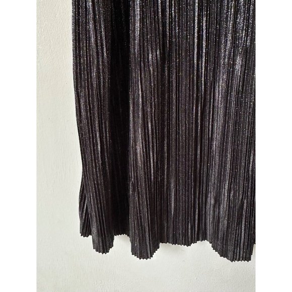 Quiz Plise Slip Dress Size 10 Black Silver Metallised Fibre - Picture 2 of 3